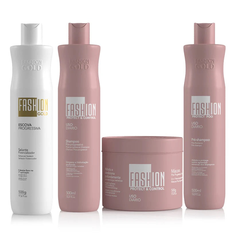 Fashion Gold - Alisado en Casa 500gr + PrePoo Shampoo 500ml + Shampoo 500ml + Mask Protect & Control 500 gr