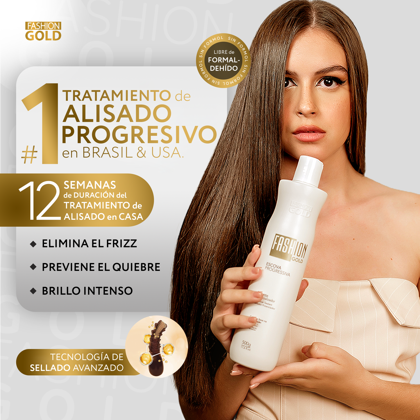 Fashion Gold - Alisado en Casa 300gr + Protect & Control Shampoo 300ml + Mask 250 gr+ Pre Shampoo 300ml