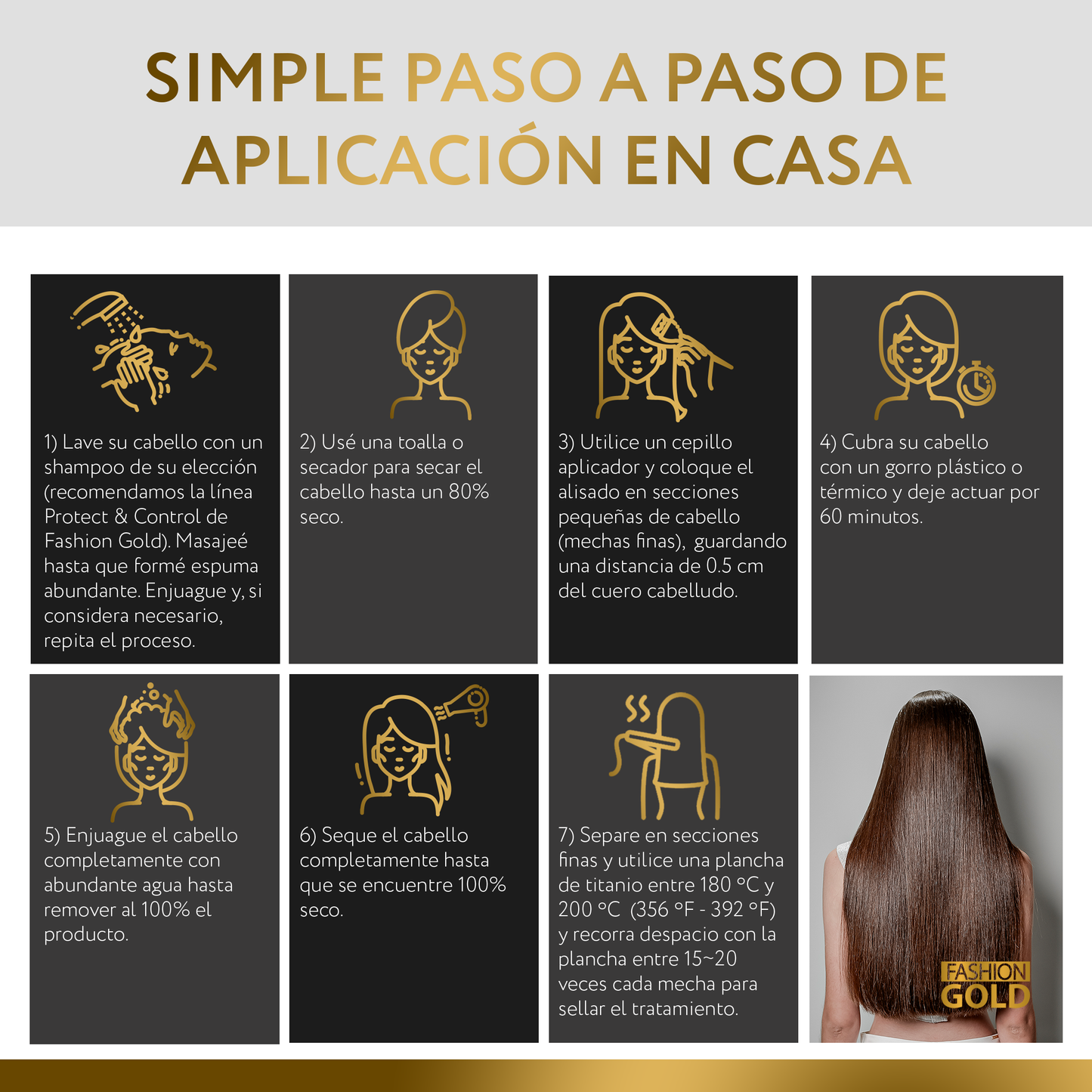 Fashion Gold - Alisado en Casa 300gr + Protect & Control Shampoo 300ml + Mask 250 gr+ Pre Shampoo 300ml