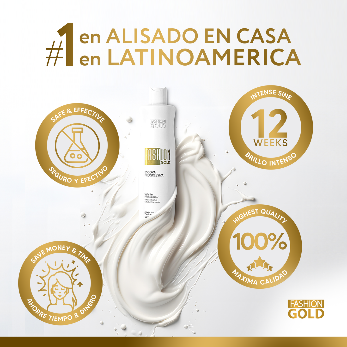 Fashion Gold - Alisado en Casa 300gr + Protect & Control Shampoo 300ml + Mask 250 gr+ Pre Shampoo 300ml