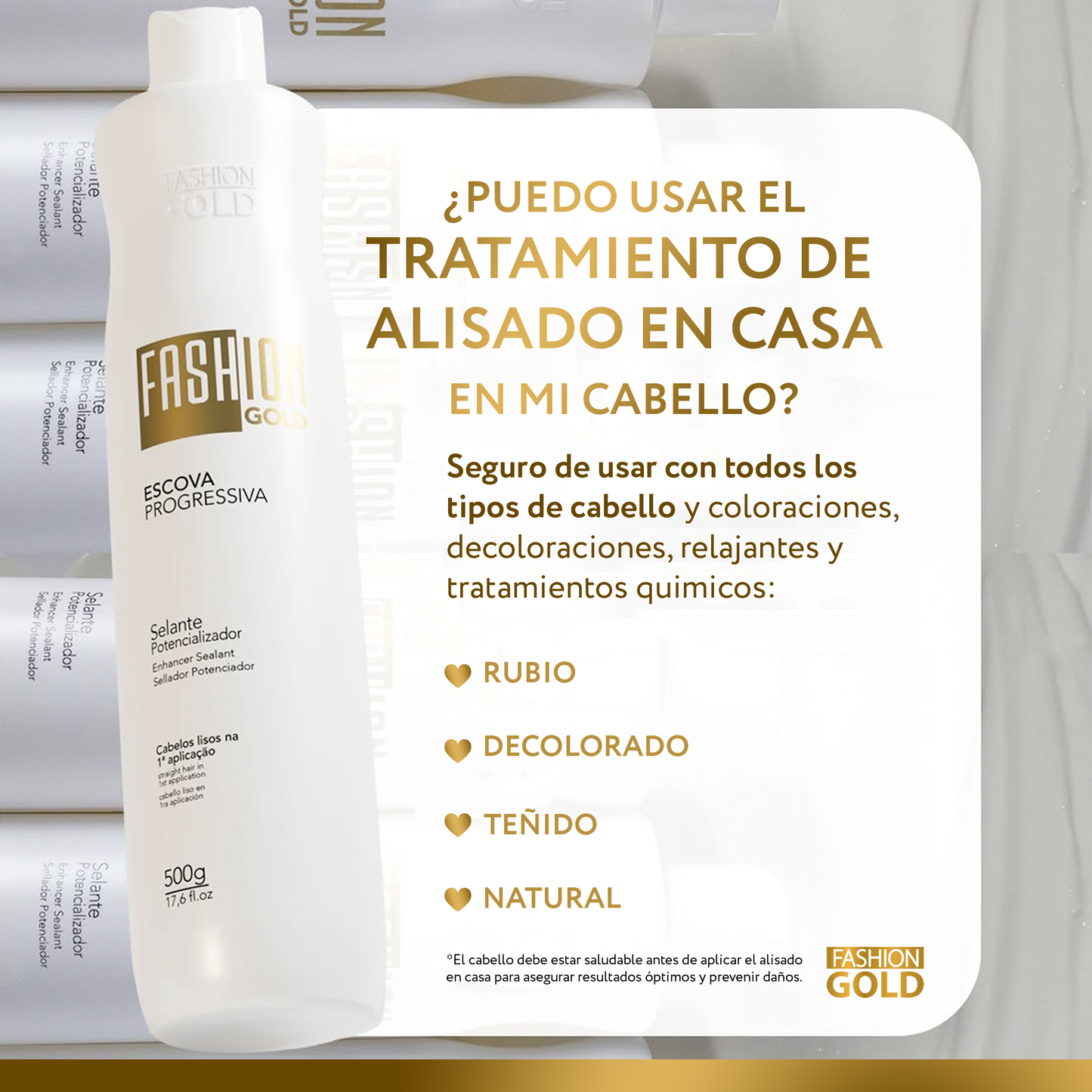 Fashion Gold - Alisado en Casa 300gr + Protect & Control Shampoo 300ml + Mask 250 gr+ Pre Shampoo 300ml