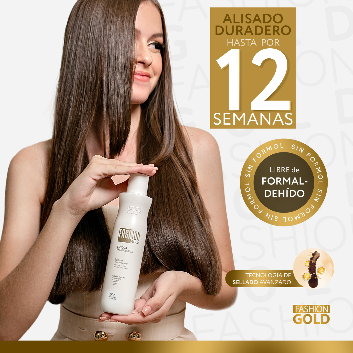 Fashion Gold - Alisado en Casa 300gr + Protect & Control Shampoo 300ml + Mask 250 gr+ Pre Shampoo 300ml