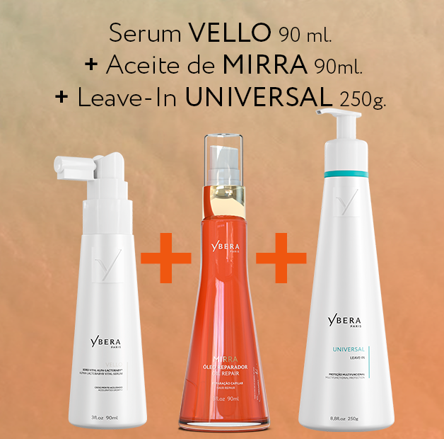 Serum Vello 90ml + Aceite Mirra 90ml + Leave-in Universal 250g
