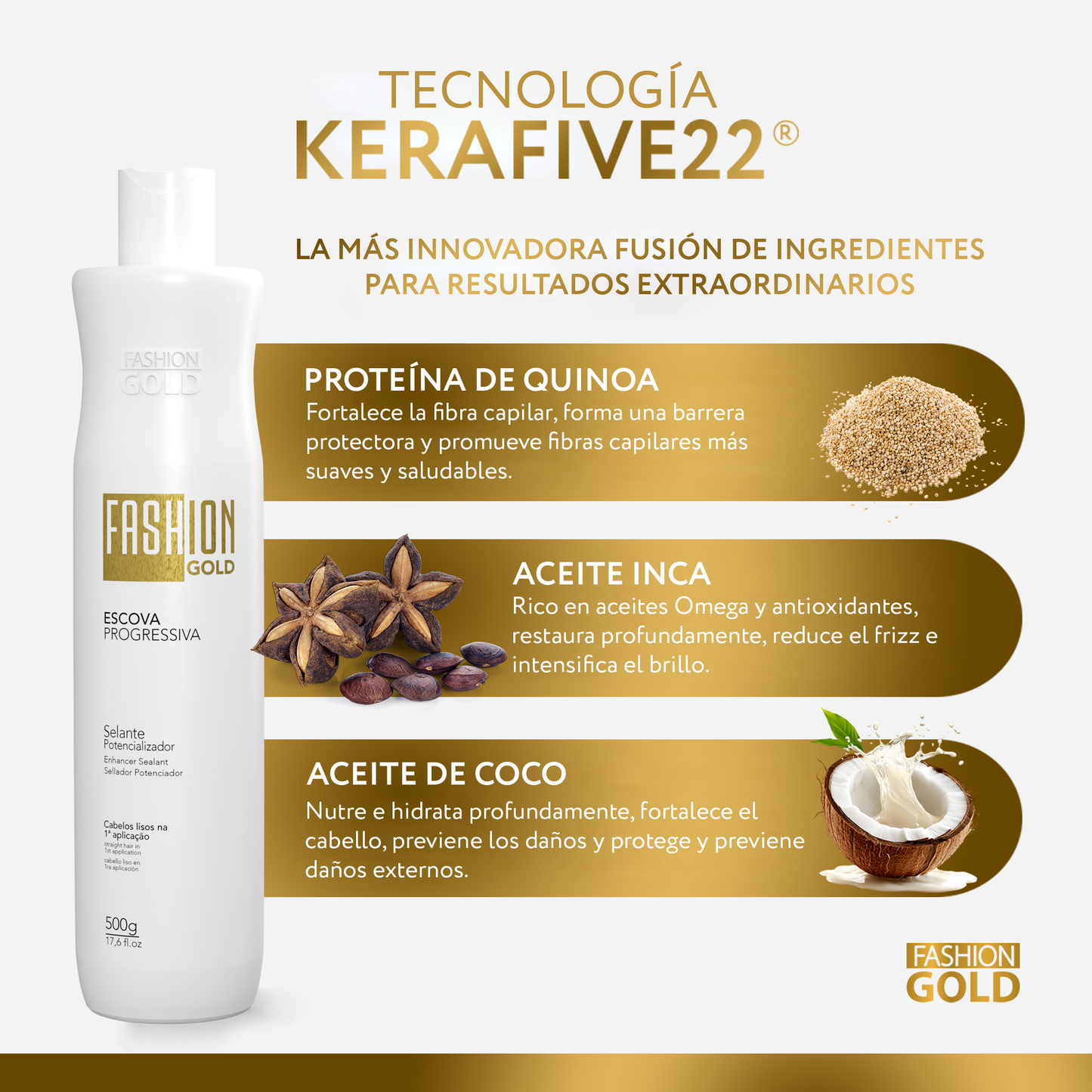 COMBO Fashion Gold - Alisado en Casa 300 gr + Protect & Control Shampoo 300ml + Mask 250 gr